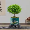 Planta Bonsai Vermelha de Folha Pequena Nan Raiz Antiga Madeira Nan de Seda Dourada Em Vaso Planta Verde Zen Chinesa para Mesa de Escritório Flor
