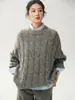 Otoño 2026 Nuevo Suéter Estilo Perezoso Retro Suéter de Cachemira para Mujer Holgado Cuello Redondo Suéter de Punto Trenzado Cálido