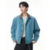 Jaqueta masculina de trabalho com lapela, marca moderna, rústica, bonita, curta, personalizada, casaco, cor de lona americana, color block, solta, outono, nacional