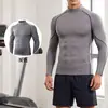 Roupas de Fitness para Esportes ao Ar Livre Masculino Corrida Gola Alta Manga Longa Absorção de Umidade Secagem Rápida Roupas Treinamento Justas Masculino