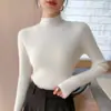 Nuevo suéter de cachemira para mujer de otoño e invierno, cuello medio alto, color liso, corte ajustado, grosor medio, camiseta básica de punto adelgazante