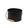Cesta portátil para cubiertos con mango de madera, de cuatro compartimentos, redonda, estilo americano, de hierro galvanizado, metálica, cubo para cubiertos