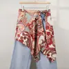 Nova Saia de Bainha Estampada de Street Style de Alta Qualidade, Essencial para Camadas com Amarração Lateral, Saia Sobreposição Estampada Paisley, Bolinhas e Leopardo
