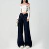 Pantalones de mezclilla versátiles adelgazantes de cintura alta Tannin 2025 Primavera Adelgazamiento de vientre Pantalones sueltos de pierna ancha Ropa de mujer