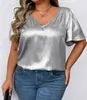 Camiseta de Manga Corta para Mujer, Color Sólido, Cuello en V, Corte Holgado, Nueva Colección Primavera/Verano 2026, Sitio Independiente de Amazon Transfronterizo Europeo y Americano