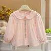 Nueva camisa de muñeca bordada de algodón puro para otoño para niñas, camisa moderna estilo coreano para bebés, camisa de moda infantil, ropa infantil