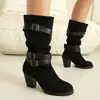 Botas Altas para Mujer Estilo Nuevo 2026 con Punta Redonda, Tacón Grueso, Tacón Alto, Hebilla de Cinturón, Slip-On Botas Largas para Mujer para Otoño e Invierno