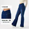 Calça Jeans Flare para Yoga de Alta Elasticidade Cruzada na Cintura, Emagrecimento e Levanta Bumbum, Calça Casual com Duplo Bolso e Efeito Desgastado