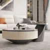 Mesa de centro multifuncional de pizarra, estilo italiano moderno de lujo ligero color crema, diseño simple para sala de estar, modelo nuevo para apartamentos pequeños, combinación redonda