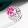 2025 novo Zhuang Shengsheng joias cobre banhado a ouro corte rosa anel retrô azul marinho pedra principal feminina 14mm atacado