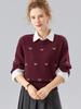 [Lã Grossa 100%] Suéter Casual Doce Redutor de Idade para Outono e Inverno com Gola Redonda e Jacquard de Coração Suéter de Lã Feminino
