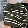 Camisa polo de malha listrada color block de manga curta estilo coreano para mulheres 2025 verão nova elegante slim-fit modeladora top tendência