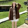 Cardigã de tricô estilo chinês para outono e inverno para mulheres, com patchwork de renda, laço, corte solto e ombros caídos