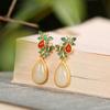 Pendientes de plata de ley S925 bañados en oro con diseño de ciervo, con jade hetiano cloisonné y perla, pendientes vintage de mariposa para mujer.