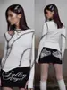 Mini Falda de Mujer Y2K de Tiro Bajo Ajustada al Cuerpo que Resalta las Caderas Casual Versátil Ins Subcultura Estampado de Ala de Letra Mini Falda Oscura