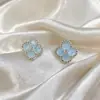 Brincos de Zircônia Colorida de Trevo de Quatro Folhas Dopamina para Mulheres, Tarraxas de Designer de Nicho, Joias de Orelha Elegantes de Luxo Leve de Alta Qualidade