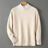 Suéter masculino de lã pura espessa, gola redonda, mangas compridas, tricô casual, cor sólida, caimento solto, versátil, estilo pullover, camada base