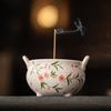 Quemador de Incienso de Flor de Durazno Pintado a Mano para Hogar Interior Quemador de Aromaterapia de Cerámica Base de Sándalo Madera de Agar Adornos para Quemador de Incienso Accesorios para Ceremonia del Té