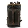 Mochila Retro de Lona Aceitada y Cera con Cuero Genuino con Diseño de Múltiples Compartimentos Cilíndrica de Gran Capacidad Impermeable para Exteriores Mochila de Viaje
