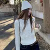 Novo top de tricô com blocos de cor, vazado e de manga comprida, estilo coreano, para mulheres, projetado para ser usado como camada base e criar um efeito emagrecedor, disponível em branco