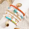 Juego de Joyería: Cuentas de Semilla, Cuerda Trenzada, Tobillera de Concha de Cuatro Capas, Set de Accesorios para el Pie Multicapa con Hojas de Pedrería Geométrica, Tobillera de Concha