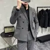 Traje de Doble Botonadura para Hombre Estilo Coreano Ajustado Color Sólido Traje Casual de Negocios Vestido Formal Vestido de Anfitrión de Banquete