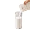 Contenedor de almacenamiento de detergente para ropa de gran capacidad, diseño giratorio de doble boca, transparente y visible, para uso doméstico, caja dispensadora de polvo para ropa, frasco de almacenamiento