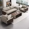 Juego de sofá y mesa de centro para oficina, sofá de oficina de tres plazas de cuero genuino simple para sala de recepción, reuniones informales