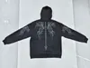 Sudadera con capucha para hombre, estampado de alas de calavera estilo oscuro, para otoño e invierno, forrada de polar, marca de moda, sudadera holgada de calle