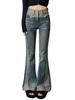 Pantalones de microcuerno estilo americano cintura alta microelásticos jeans para mujer estilo americano corte ajustado pierna ancha tipo campana hasta el suelo