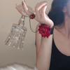 Pulsera Gótica Juramento de Sangre Pulsera de Vampiro Vintage Pulsera con Anillo de Encaje Rosa Roja Romántica para el Día de San Valentín
