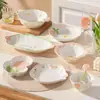 Conjunto de Louça Cerâmica Esmaltada Chaozhou Pequeno Fresco Ins Prato Tulip Tulip Fofo Tigela de Arroz Sopa Doméstica Alta Aparência