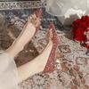 Zapatos de boda rojos nuevos de primavera 2023, zapatos de novia, tacones altos con pedrería, zapatos de punta de una sola capa para mujer, gran cantidad Congyou