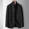 Abrigo para Hombre 2025 Otoño e Invierno Estilo Chino Cuello Alto Forro de Plumas Desmontable Juventud Negocios Lana Hecho a Mano Abrigo Cálido