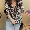 Camisa Estilo Salgado Vintage Platycodon Grandiflorum Estampada Feminina Estilo Xiagang Chic Senso de Design Gentil Estilo Harajuku BF Camisa de Meia Manga Moderna