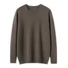 Suéter de Color Sólido con Cuello Redondo 100% Cachemira Pura para Hombre, Jersey de Punto Holgado para Otoño e Invierno, Camiseta Básica Casual Simple