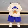 Traje Infantil de Manga Curta Verão Meninos e Meninas Roupas de Verão Waffle Médio e Grande Crianças Meninos e Bebês Roupas Infantis