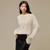Suéter holgado y suave de mohair para mujer, top de punto de lana calado, novedad para principios de otoño, top holgado de manga larga para mujer