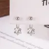 Brincos Pequenos Brilhantes de Diamante com Zircônia, Simples e Elegantes, Estilo Dupla Face, Versáteis para o Dia a Dia, Tendência