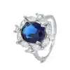 Anillo de Zirconia Zafiro Antiazul de Moda Vintage para Mujer, Anillo Geométrico de Lujo Ligero de Nicho, Joyería Transfronteriza Personalización
