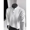 Sudadera retro de manga larga de marca moderna, chaqueta de otoño con cuello Henley y bordado de hilo rojo, Henley de peso pesado estilo americano