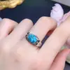 Anillo de Turmalina Paraíba Piedra Principal 7*9mm Calidad de Cuerpo Totalmente Limpio Color Fuego Súper Impresionante Plata 925 Incrustación de Precisión