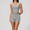 Conjunto Esportivo de Yoga e Corrida Feminino com Bojo, Colete Levanta Bumbum, Shorts de Yoga de Cintura Alta, Secagem Rápida, Respirável