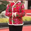 Jaqueta Acolchoada de Algodão Floral Estilo Chinês Tendência do Nordeste para Mulheres, Novo Modelo Outono e Inverno 2025, Casaco de Algodão Floral Espesso com Botões para Mãe