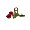 Pinza de Pelo de Tulipán Flockada Exquisita de Gama Alta Retro para Mujer Pinza de Tiburón Agarrador para Volumen de Cabello Grande Parte Posterior de la Cabeza