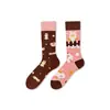 Calcetines de Moda Originales Asimétricos Estilo AB para Mujer Calcetines de Algodón de Verano Zhejiang Arte de Dibujos Animados Personalizado Calcetines de Algodón de Tubo Medio para Hombres y Mujeres