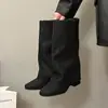 Botas altas retro de suela gruesa y tacón grueso para mujer, nueva colección otoño/verano 2026, efecto adelgazante, pantalones bootcut estilo western, botas altas de montar