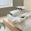 Juego de Cama Cuatro Piezas Estilo Coreano Ins Mezcla y Combina Funda de Edredón de Algodón Puro Sábanas Cuerda Atada Funda de Almohada Corazón Femenino Ropa de Cama Sencilla Sábanas