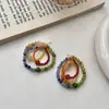Brincos Coloridos com Pedras em Blocos de Cor Dopamina para Mulheres 2025 Novo Estilo Luxo Leve Design de Nicho Brincos Doces