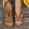 Sandalias romanas huecas de suela gruesa de gran tamaño para comercio exterior transfronterizo para mujer, nuevo estilo de verano 2026 sandalias de cuña para mujer para uso en exteriores